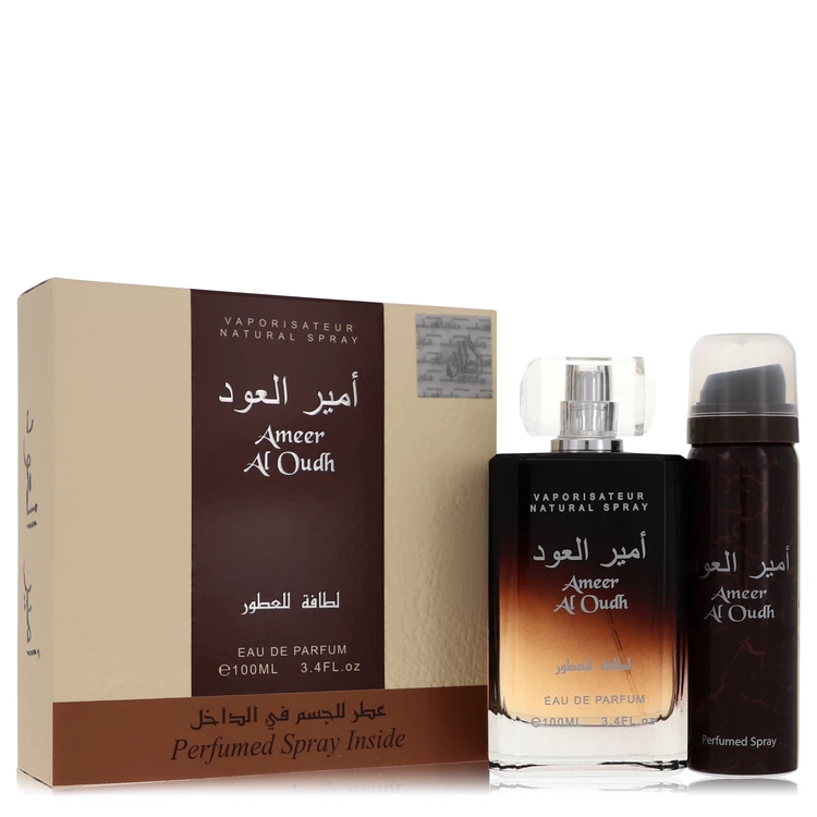 Ameer Al Oudh Gift Set: 100 ml (3,4 oz) Eau De Parfum (EDP) Spray + 50 ml (1,7 oz) Perfumed Spray chính hãng Lattafa