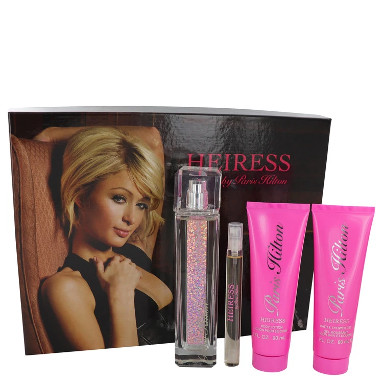 Paris Hilton Heiress Gift Set: 100 ml (3,4 oz) Eau De Parfum (EDP) Spay + 0,34 oz Mini EDP Pen Spray + 3 oz (90 ml) Body Lotion + 3 oz (90 ml) Shower Gel chính hãng Paris Hilton