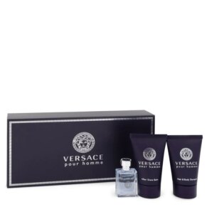 Versace Pour Homme Gift Set: 0,17 oz Mini EDT + 0,8 oz After Shave Balm + 0,8 oz Hair + Body Shampoo chính hãng Versace